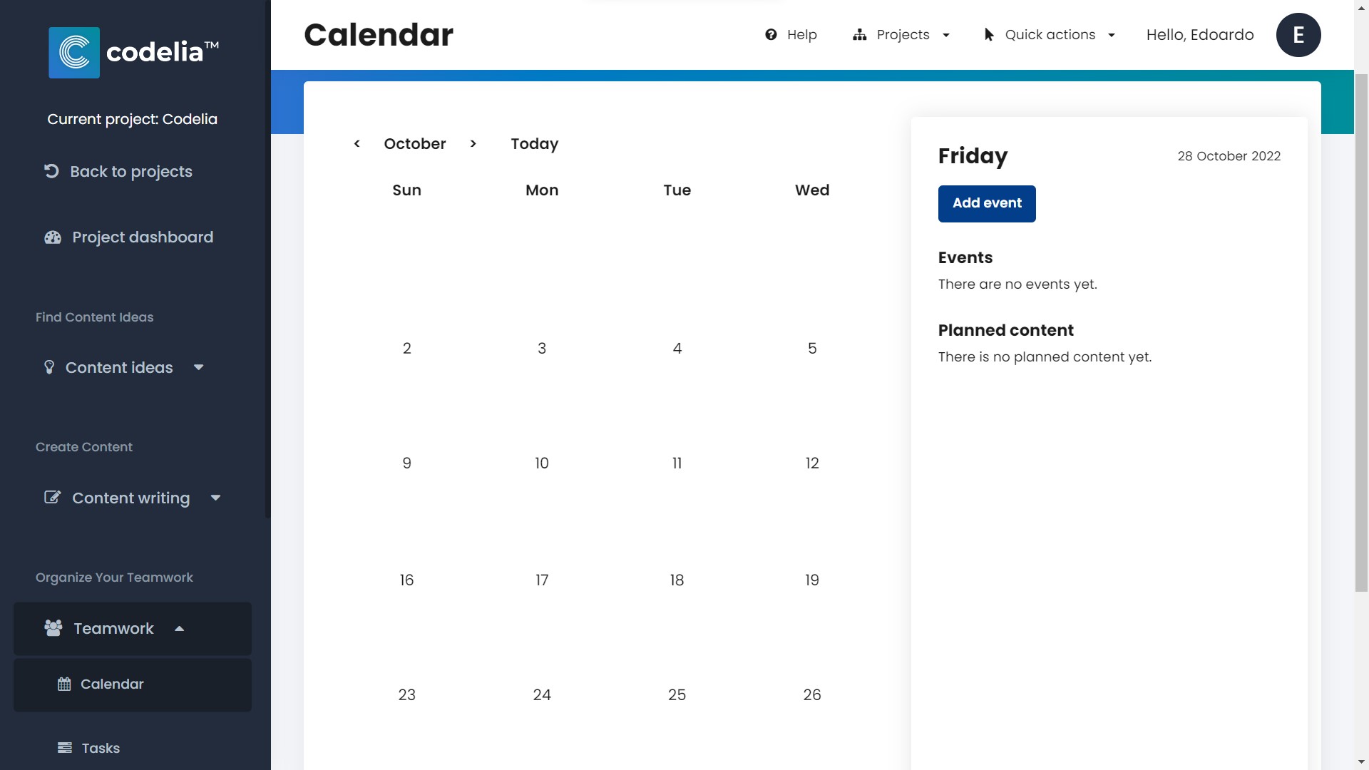 Codelia content calendar