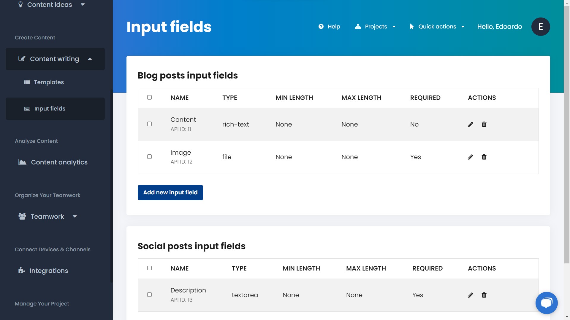 Input fields