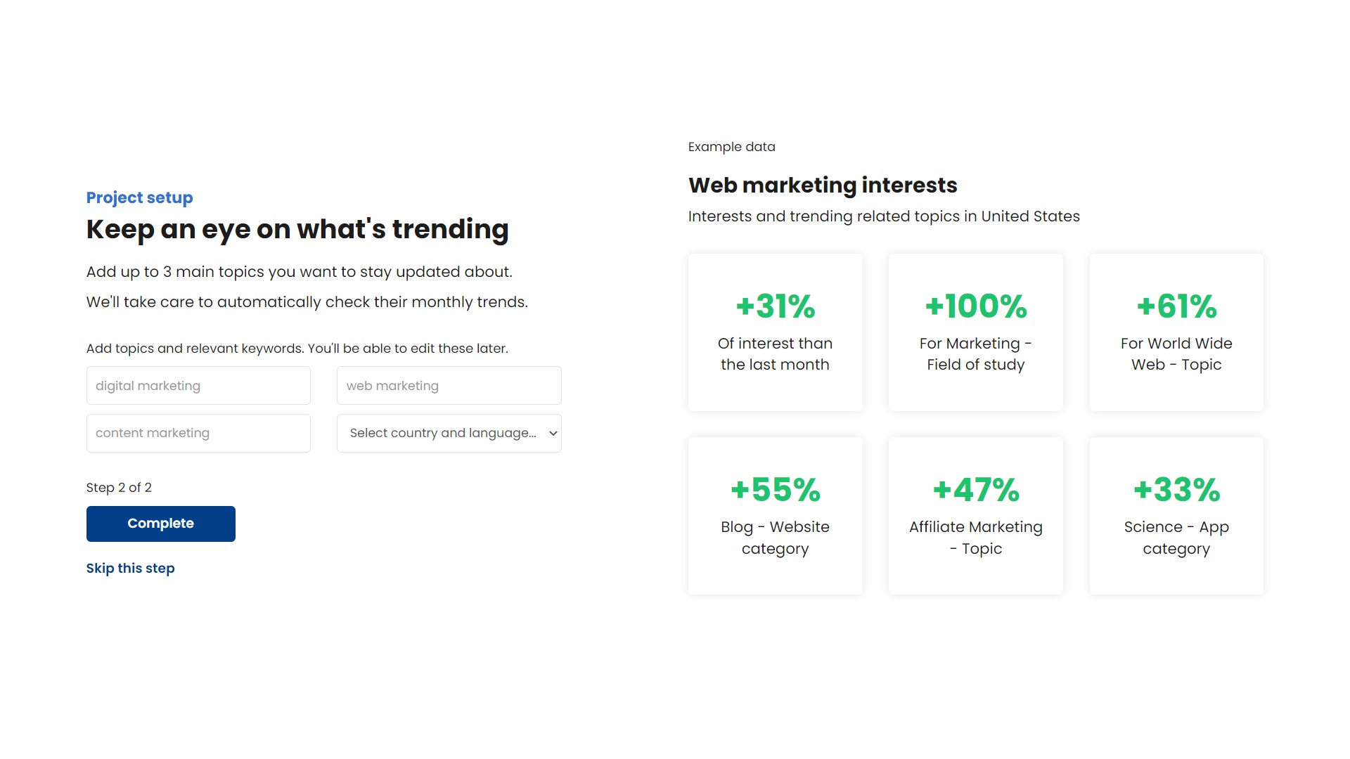 Trending topics analysis setup